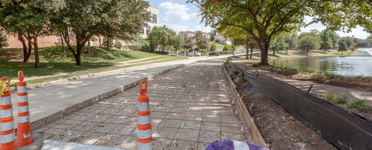 concrete wire mesh laid along Rochelle Blvd